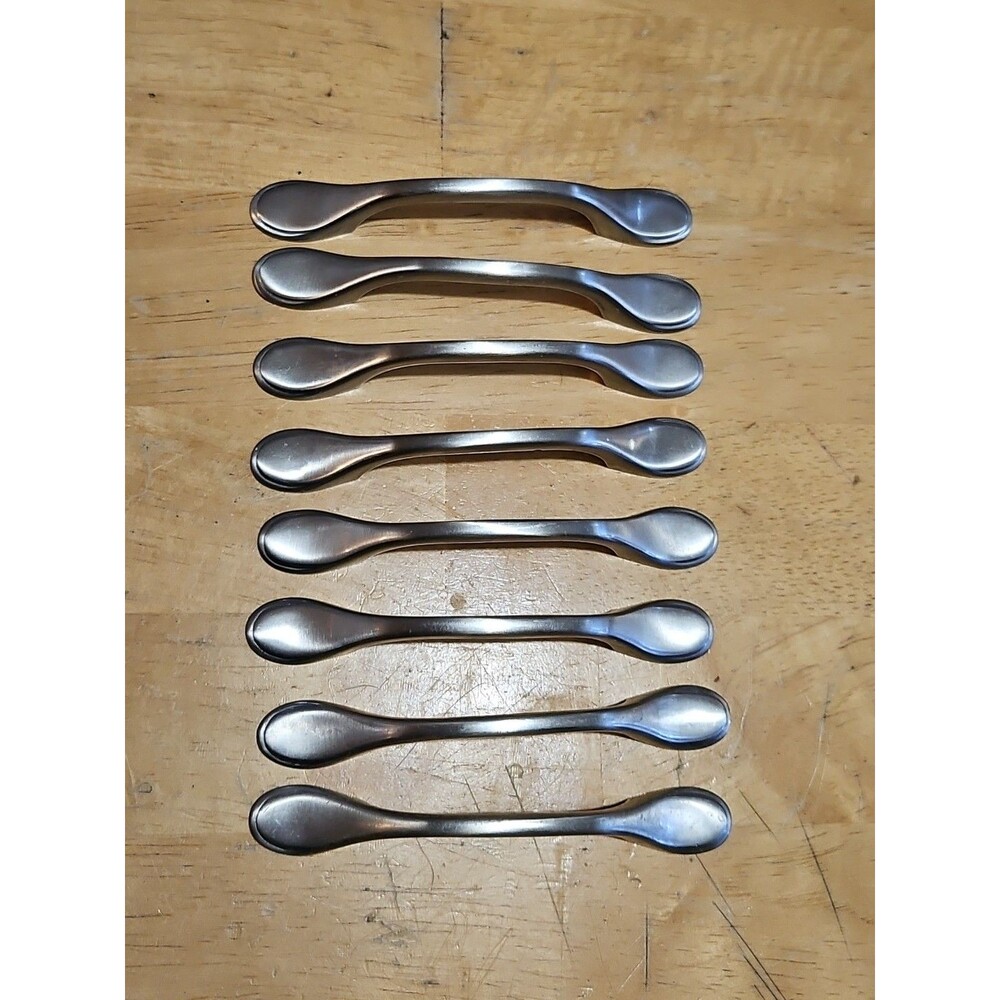 Set Of 8 - 3 Inch Center to Center Satin Nickel Cabinet Pulls 5" Long